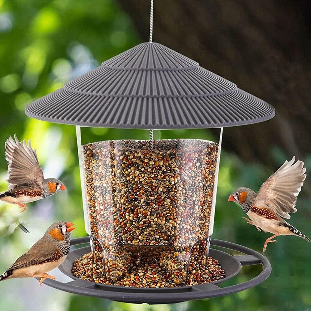Mangeoire pour oiseaux sur pied avec toit en osier